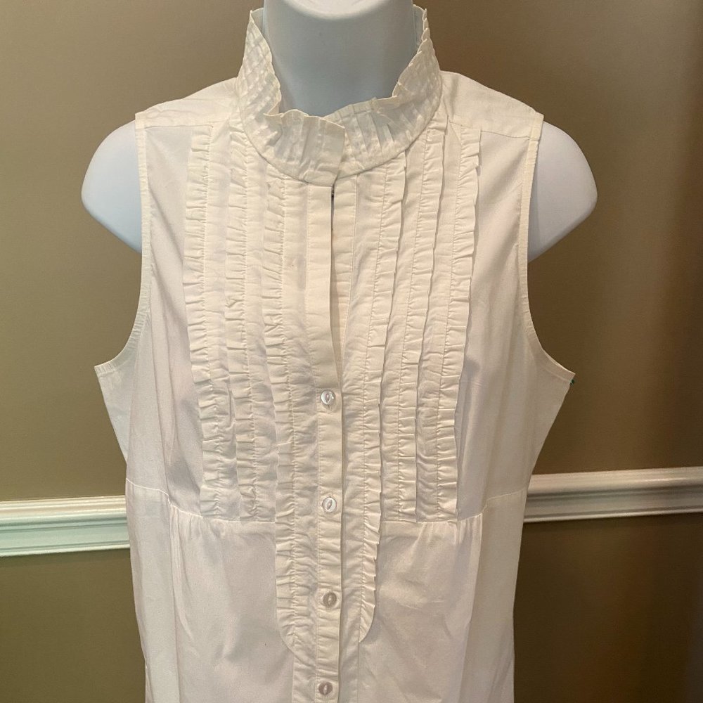 LOFT Sleeveless White button up ruffle Top Small